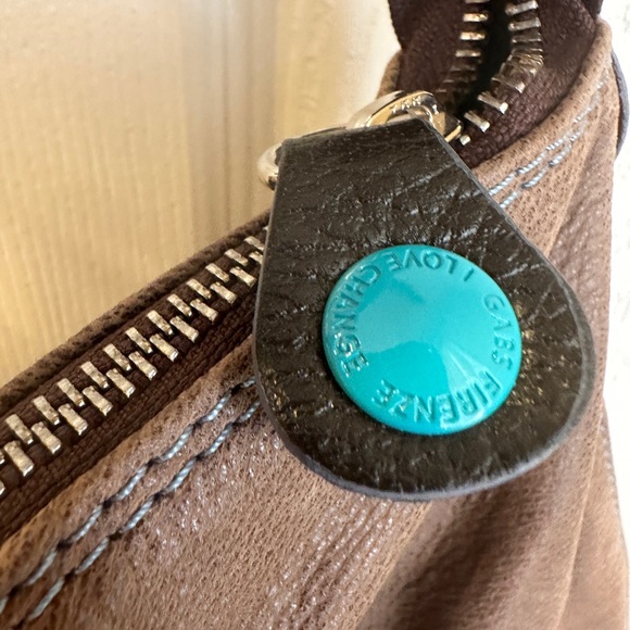 GABS Hobo Bag Crossbody EXPANDABLE Brown Distressed Leather Aqua Accents Italy - Picture 3 of 16